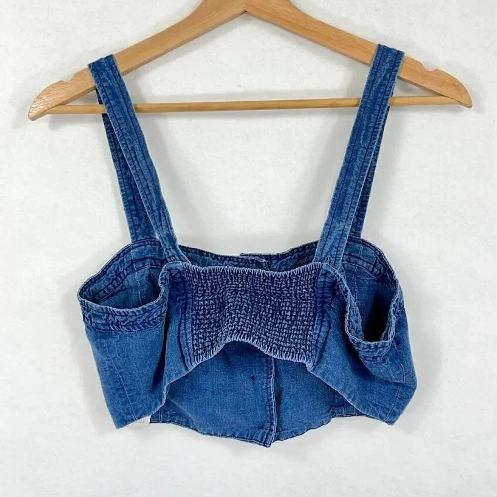 Wilfred Aritzia Denim Bralette Crop Top Linen Blend Summer Festival Beach Boho M
